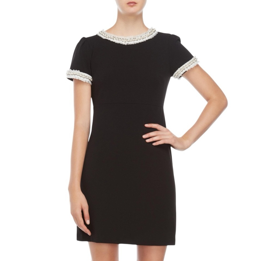 Betsey Johnson Black Embellished Rhinestone Pearl Beaded Sheath Mini Dress - 6